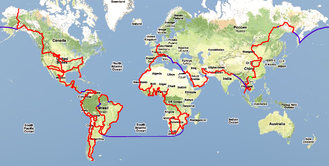 Mapa - cesta kolem sveta