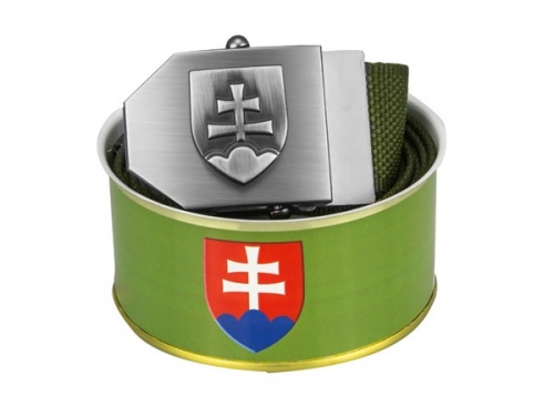 Opasek se slovenským znakem textilní khaki - dárkové balení