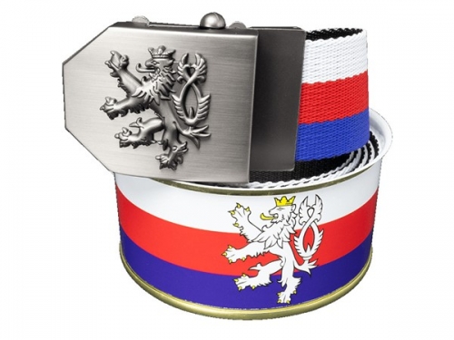 Opasek s českým lvem textilní trikolora - dárkové balení