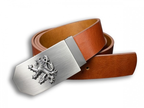 Opasek s českým lvem kožený hnědý 40 mm