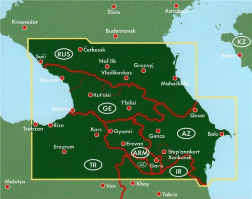 Kavkaz (Gruzie, Arménie, Ázerbájdžán) - mapa