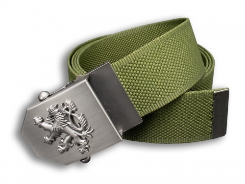 Opasek s českým lvem textilní khaki - dárkové balení